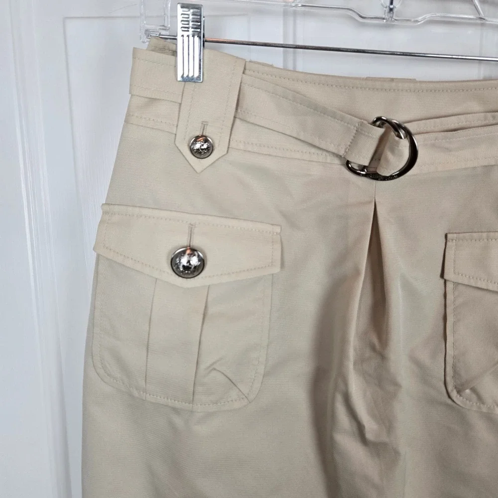 St. John Skirt Women's Size 4 Belted Cargo Pocket Utility Beige Mobwife Military
